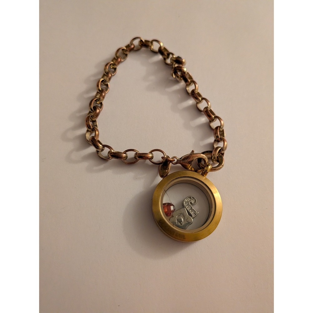 Origami Owl Gold Tone Floating Charm Locket Bracelet Heart Initial S Paw Print